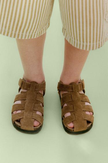LEATHER CAGE SANDALS - Dark tan by Zara