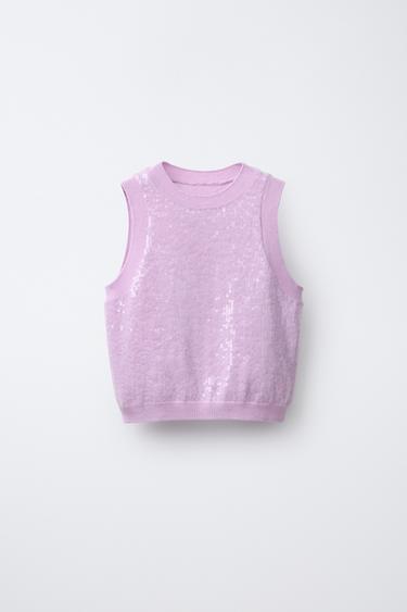 KNIT SEQUIN TOP - Mauve by Zara