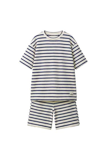 TEXTURED STRIPED T-SHIRT AND BERMUDA SHORTS SET - Ecru / Navy by Zara