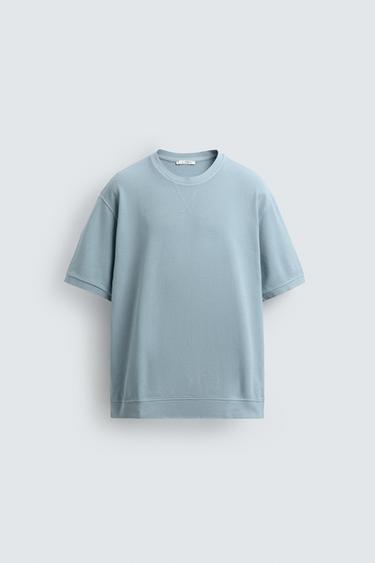 REGULAR FIT PIQUÉ TEXTURED SWEATSHIRT - Faded sky blue by Zara