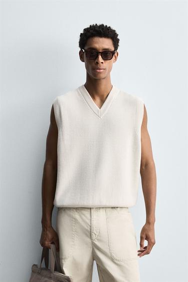 COTTON KNIT WAISTCOAT - Stone by Zara