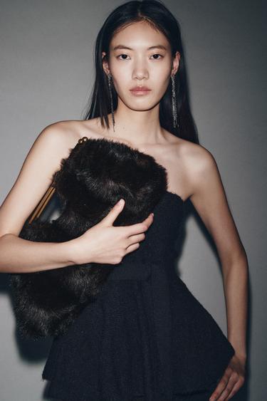 FAUX FUR CLUTCH BAG - Brown by Zara