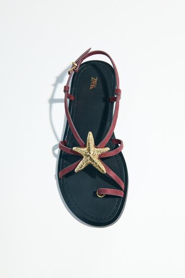 STRAPPY SANDALS WITH METAL DETAIL - Burgundy Red by Zara