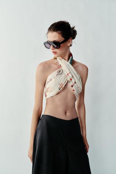 PATTERNED PRINT SCARF - Ecru by Zara
