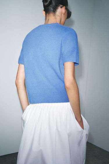 100% WOOL PLAIN TOP - Mid-blue by Zara