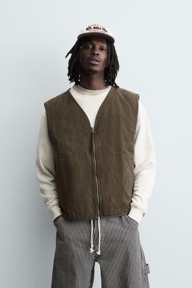 QUILTED GILET WITH TOPSTITCHING - Brown by Zara