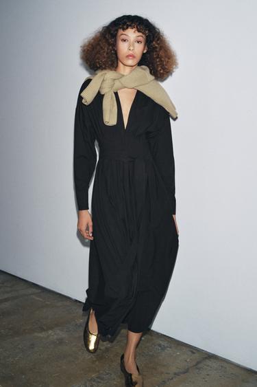 ZW COLLECTION PLEATED MIDI DRESS - Black by Zara