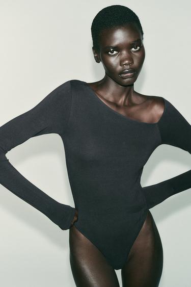 ASYMMETRIC LONG SLEEVE BODYSUIT - Charcoal grey by Zara