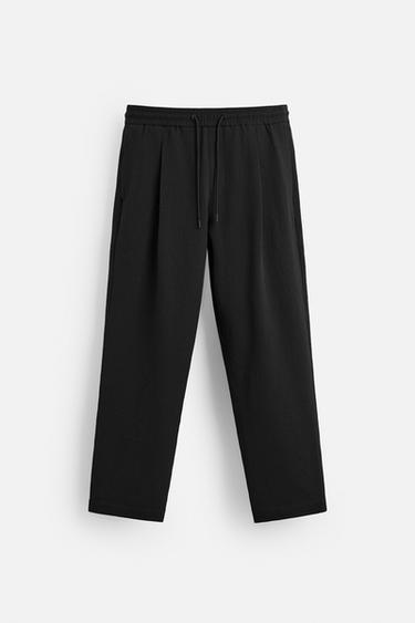 PLEATED SEERSUCKER TROUSERS - Black by Zara