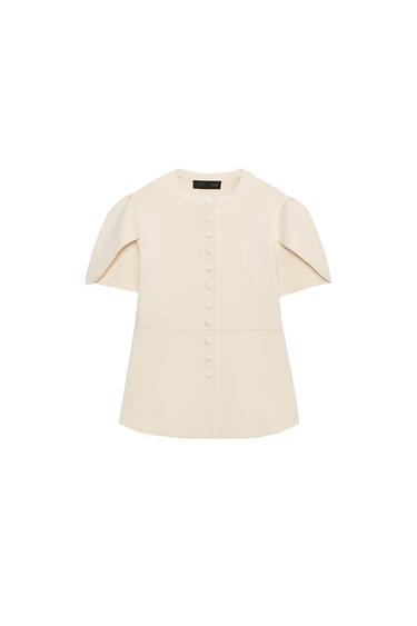 CARDIGAN WITH PUFF SLEEVES AND VENTS - Ecru by Zara