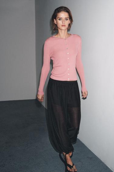 100% WOOL RIBBED CARDIGAN - Pink by Zara