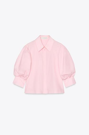 ZW COLLECTION BALLOON SLEEVE POPLIN SHIRT - Pastel pink by Zara