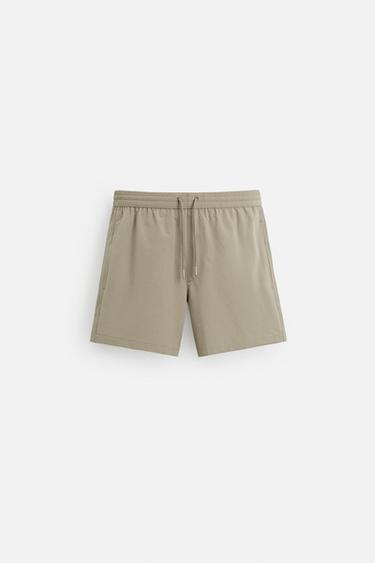 SEERSUCKER MID-LENGTH SWIMMING TRUNKS - camel by Zara