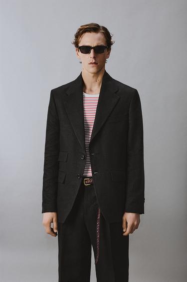 100% LINEN TWILL SUIT BLAZER AARON LEVINE X ZARA - Black by Zara