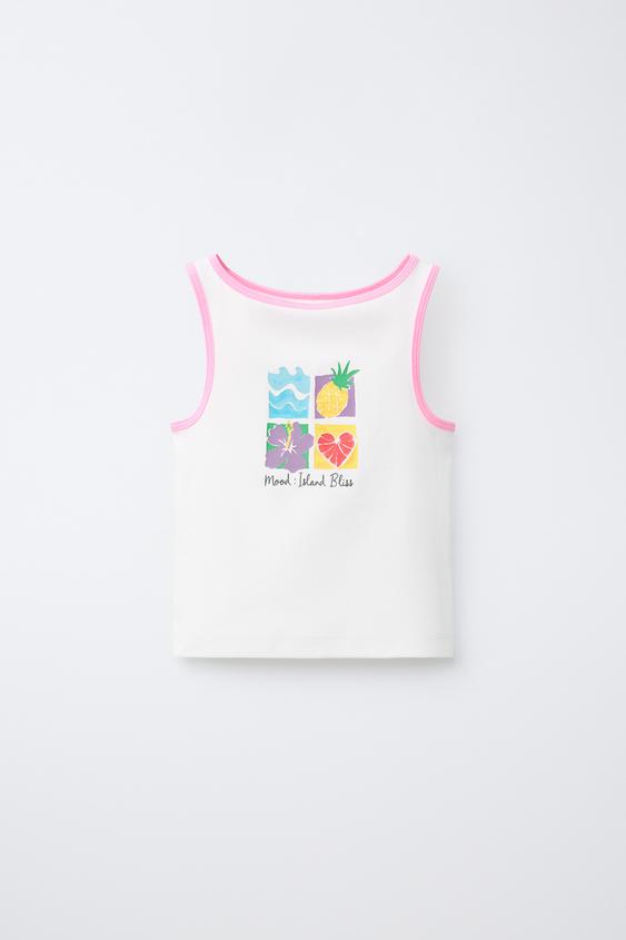 PRINTED SLEEVELESS TOP - Pink / White by Zara - Image 0