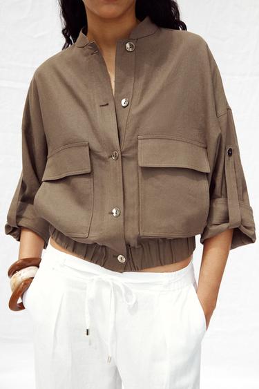 WIDE SLEEVE LINEN BLEND JACKET - Light brown by Zara