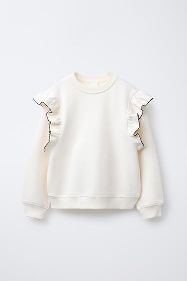 SWEATSHIRT WITH RUFFLES AND TOPSTITCHING - Ecru by Zara