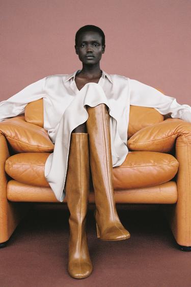LEATHER HIGH-HEEL BOOTS - Brown by Zara - Image 0