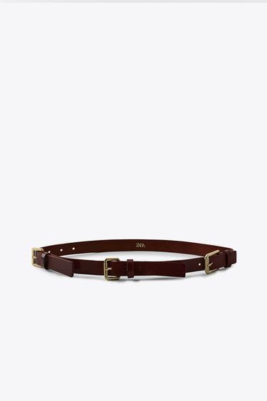 LEATHER MULTI-POSITION BUCKLE BELT - Dark red by Zara