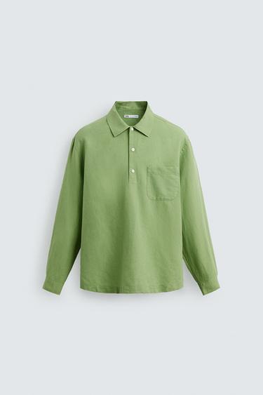 LINEN/COTTON POLO SHIRT - Light green by Zara
