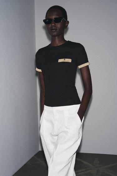 METALLIC THREAD T-SHIRT - Black by Zara