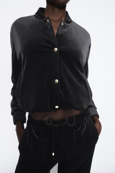 VELVET BOMBER JACKET - Black by Zara