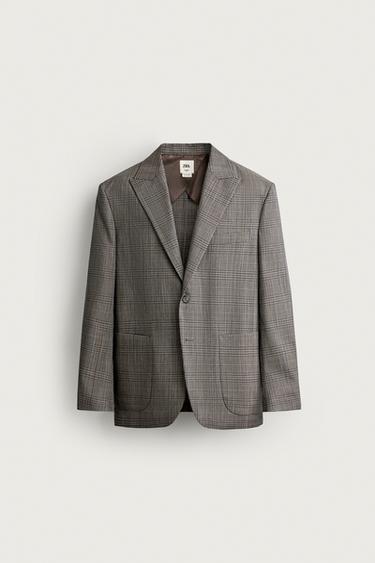 100% WOOL CHECK RELAXED FIT BLAZER - Brown by Zara