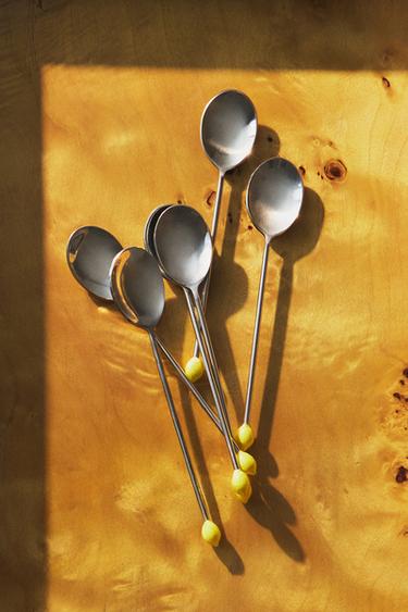 PACK OF STEEL LEMON DESSERT SPOONS (PACK OF 6) - Yellow by Zara