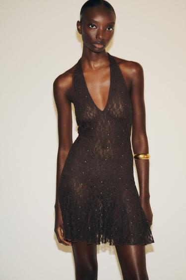 STUDDED SCARF DRESS - Chocolate by Zara