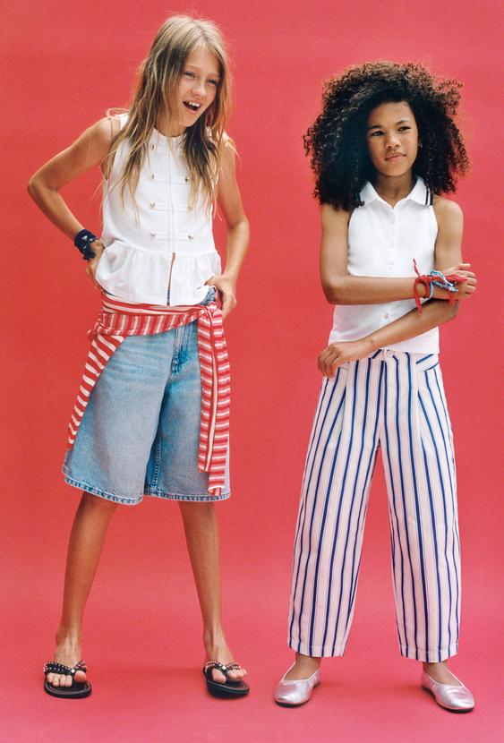 STRIPED BARREL TROUSERS - Ecru / Blue by Zara - Image 0