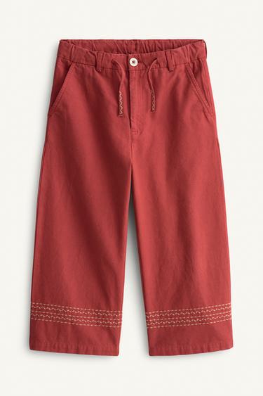 LIMITED EDITION STRAIGHT TROUSERS WITH TOPSTITCHING - Light red by Zara
