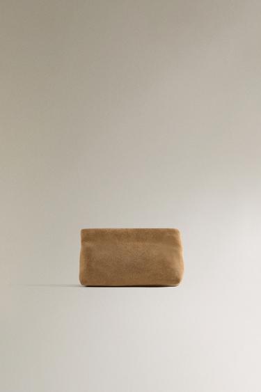 SMALL SPLIT LEATHER WASH BAG - Brown by Zara