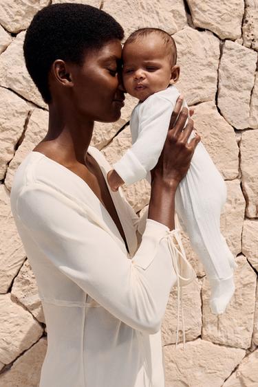POINTELLE SLEEPSUIT WITH CONVERTIBLE FOOT - Oyster-white by Zara