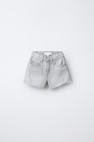 RIPPED DENIM BERMUDA SHORTS - Grey by Zara