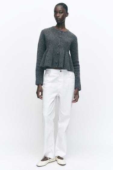 KNIT PEPLUM CARDIGAN - Grey by Zara - Image 0