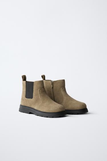 SPLIT SUEDE LEATHER BOOTS - Mink Grey by Zara