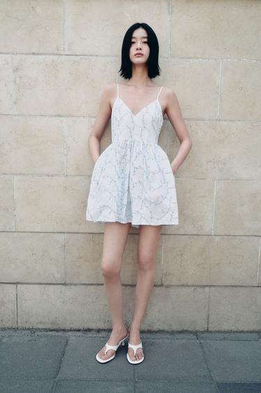 EMBROIDERED POPLIN DRESS - Blue/White by Zara