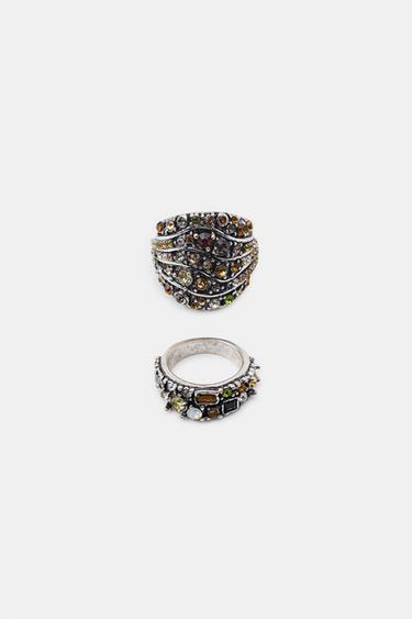 PACK OF 2 JEWEL METAL RINGS - Silver by Zara