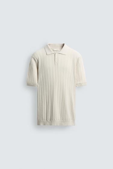 RIBBED KNIT POLO SHIRT - Ecru by Zara