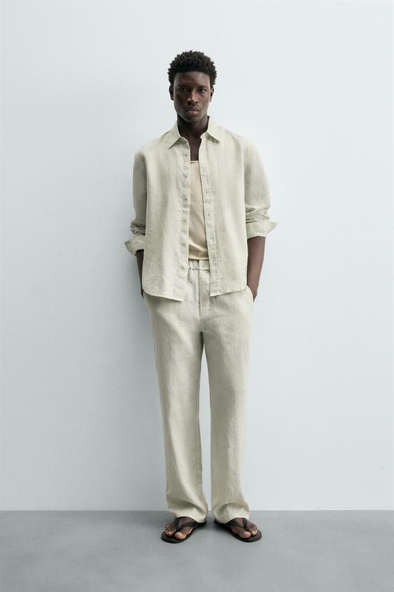 100% LINEN REGULAR FIT SHIRT - Sand by Zara - Image 0