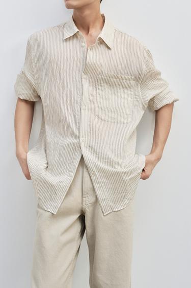STRIPED CREASED-EFFECT SHIRT - Beige by Zara
