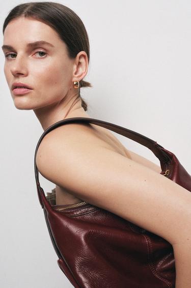 LEATHER SHOULDER BAG - Burgundy Red by Zara - Image 0