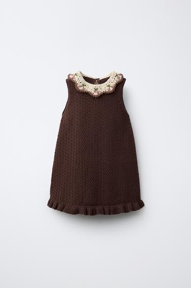 KNIT DRESS WITH CROCHET DETAIL - Chocolate by Zara