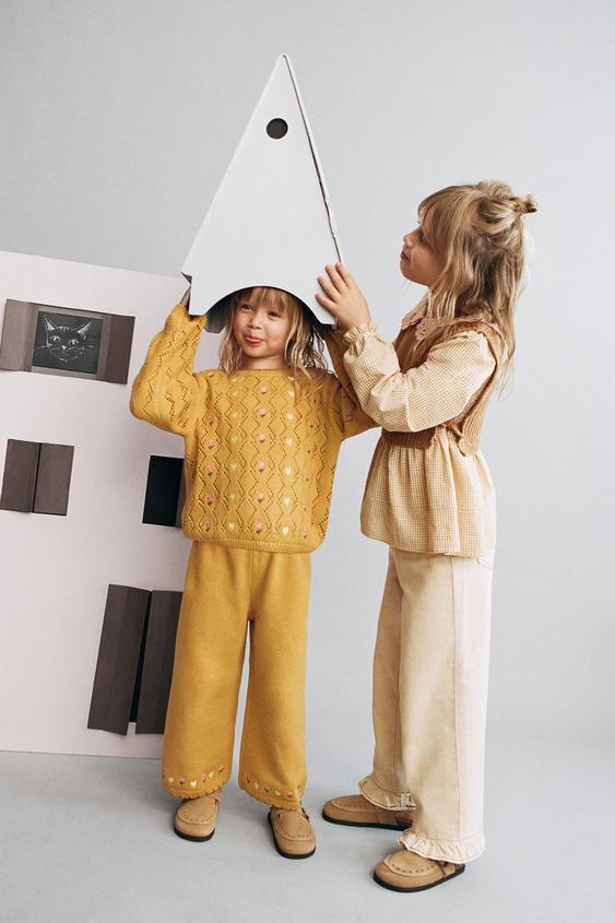 EMBROIDERED FLORAL KNIT CULOTTES - Mustard by Zara - Image 0