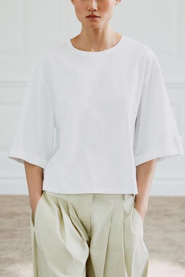 ASYMMETRIC BUTTON T-SHIRT - White by Zara