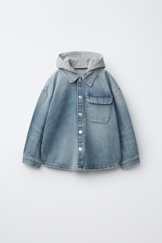 DENIM OVERSHIRT WITH REMOVABLE HOOD - Mid-blue by Zara - Image 0