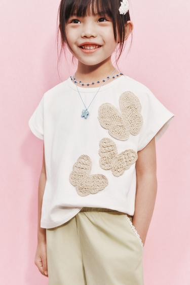 CROCHET BUTTERFLY T-SHIRT - Ecru by Zara