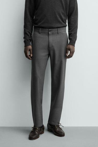 COMFORT TEXTURED CHINO TROUSERS - Grey / Natural by Zara