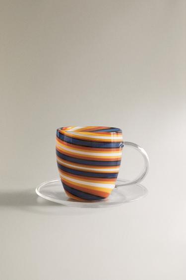 SPIRAL BOROSILICATE MUG AND SAUCER - Orange by Zara