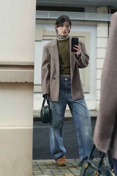 HERRINGBONE BLAZER WITH SHOULDER PADS - Brown / Taupe by Zara